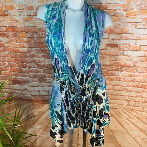 Alberto Makali Sweaters - Alberto Makali Small Sleeveless Cascading Cardigan